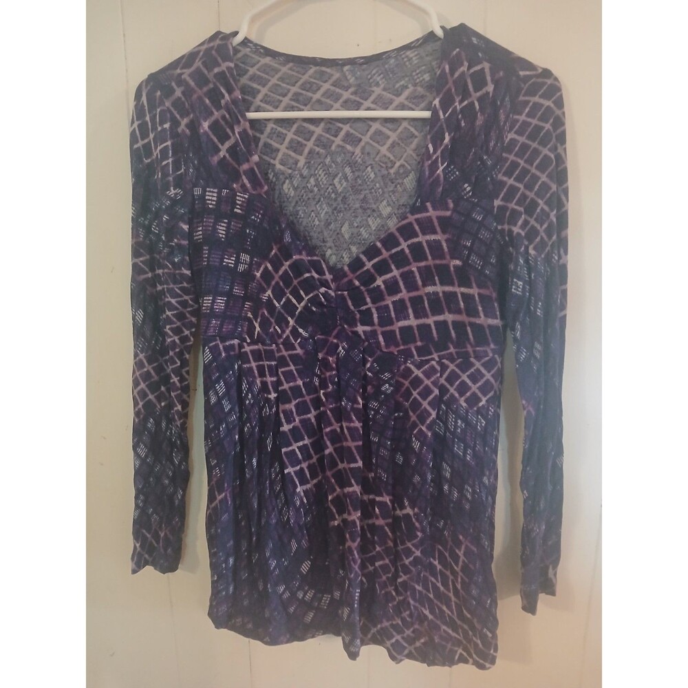 Y2K V-Neck Babydoll Long Sleeve Blouse Purple Tie Dye Whimsigoth Fairy - Picture 1 of 4